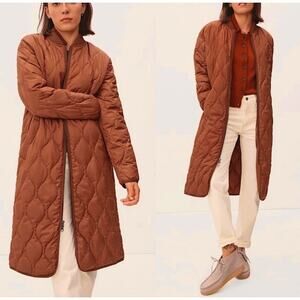 Everlane The Renew Long Lined Quilted Puffer Jacket Womens Large Rust Orange